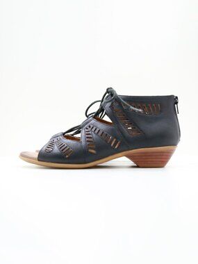 Comfortiva Riley Black Leather Mini Wedge Gladiator Sandals - 7.5 NWOB